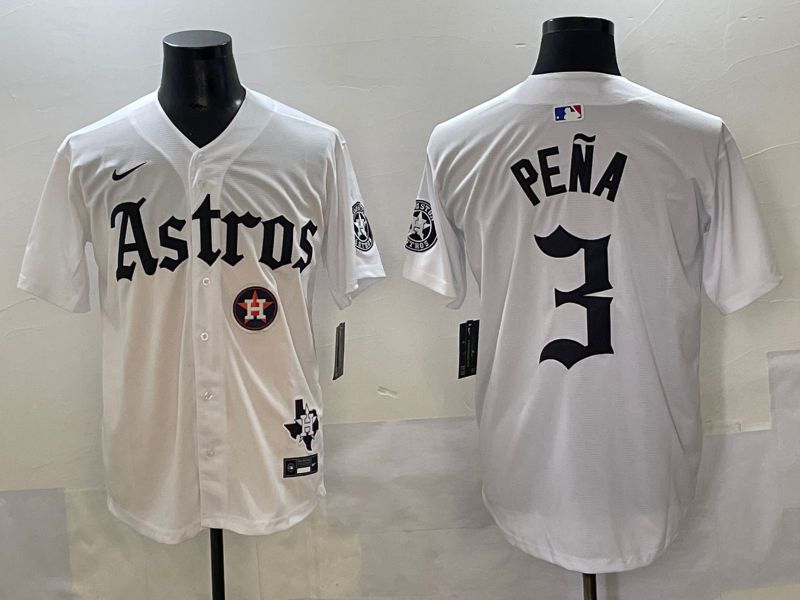 Men 2025 Houston Astros #3 Pena White Five generations Joint Name Nike MLB Jersey style 43